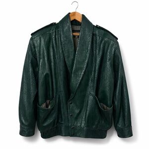 BOVINES Leather Jacket Men’s 40 Forest Green Textured Shawl Collar Canada Made